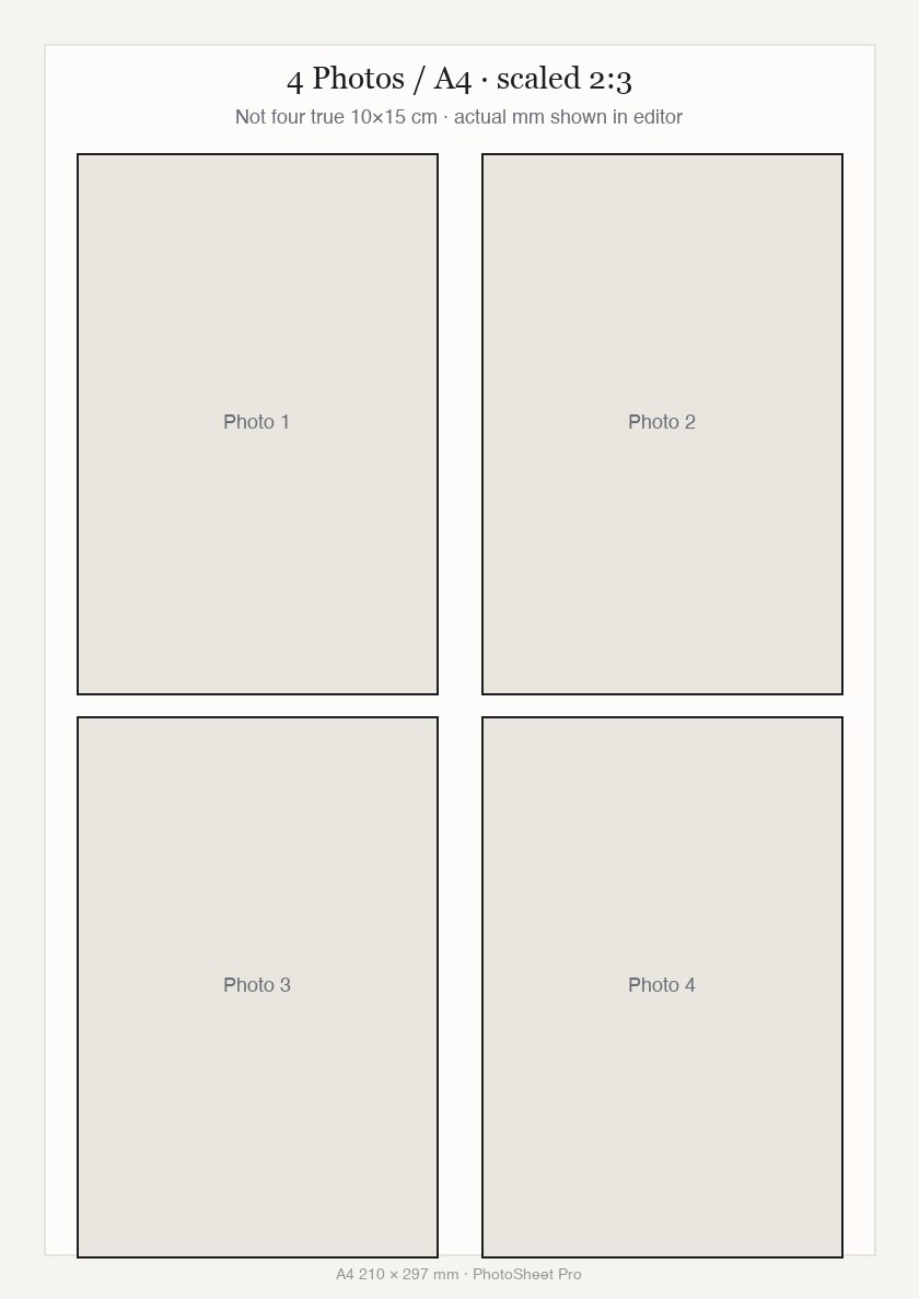 10×15 cm style photo layout on a printable sheet